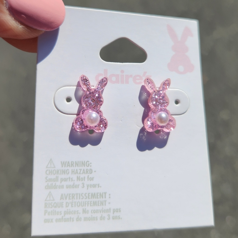 Claire's Pink Bunny Earrings - Picture 2 of 3